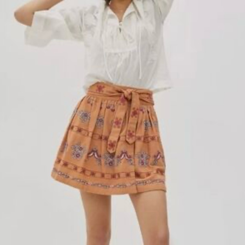 Anthropologie Orange Patterned Mini Skirt